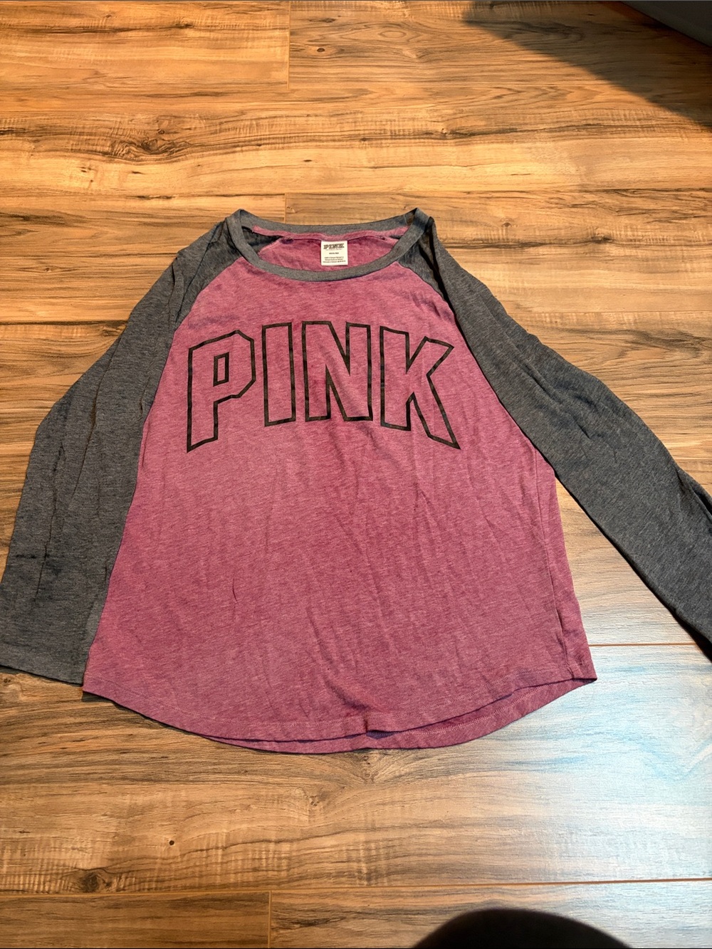 PINK Victoria's Secret Two-Tone Raglan Long Sleeve Tee - Pink & Gray